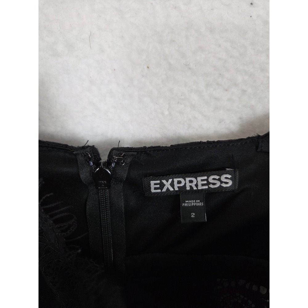 Express Little Black Lace Dress Eyelash Trim Event Date Fitted Babydoll Coquette - Picture 10 of 10